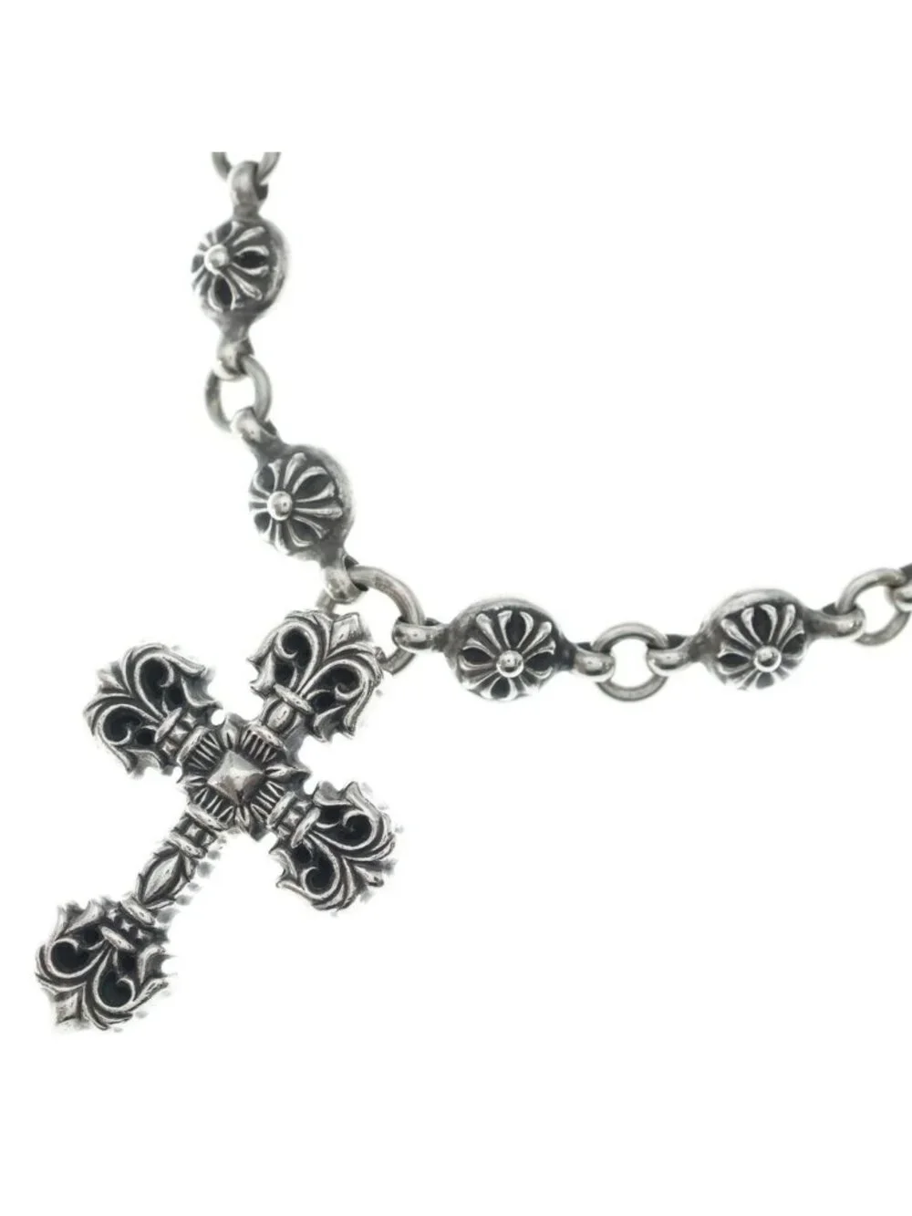 Chrome Hearts 1 Crsbl Chn Filig Crs Cross Ball Chain Filigree XS Necklace Silver